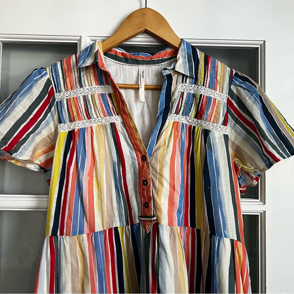 Anthropologie Georgina Tiered Shirtdress Rainbow Stripe - Picture 3 of 7
